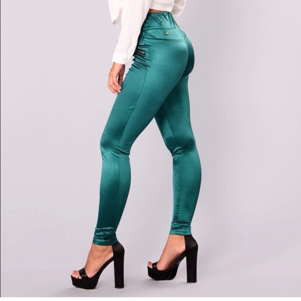 emerald green silky pants size small